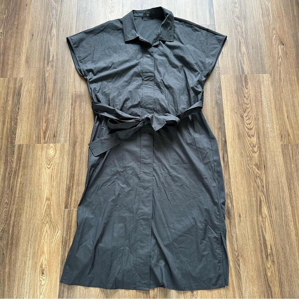 COS Maxi Shirt Dress Button Front Medium Black Cotton Minimalist Stretch Office